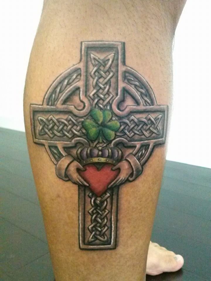 Claddaggh Celtic Cross tattoo that I did. Thanks Dom! #mikeyfishhook  #claddagh…