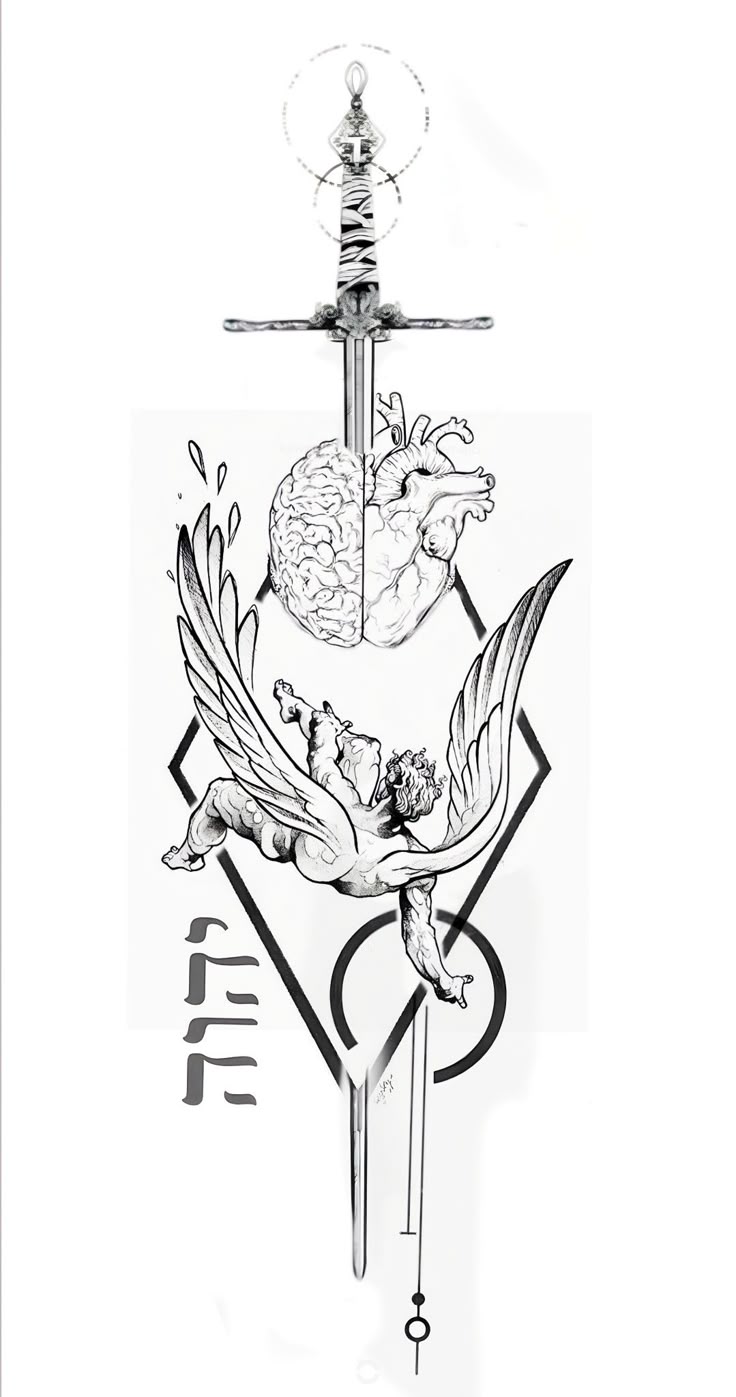 lucifer heart brain sword tattoo #YHWH