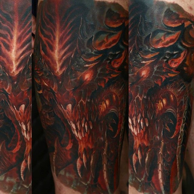 A dark yet vivid Diablo tattoo by Domantas Parvainis | Intenze ink