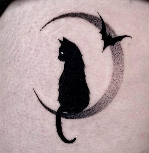 32 Magical Cat Moon Tattoo Designs for Men and Woman