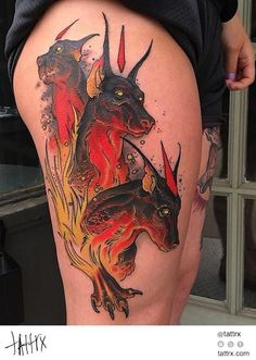 Discover 21 Cerberus / Hell Hound Tattoo Ideas and Moon and Dog Tattoo Ideas  | dog demon art, greek and roman mythology, giant dog fantasy art and more