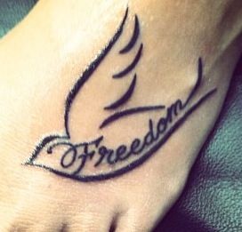 I made up and drew this tattoo myself. The dove represents the Holy Spirit,  and it is based on the Bible verse 2 Corinthians 3:17, "where the Spirit of  The Lord is,