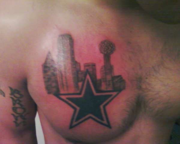 Dallas Cowboys star and skyline tattoo
