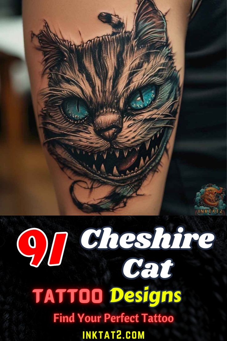 91 Cheshire Cat Tattoo Designs and their meanings