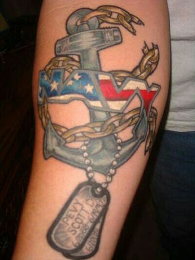 Navy tattoo with dog tags