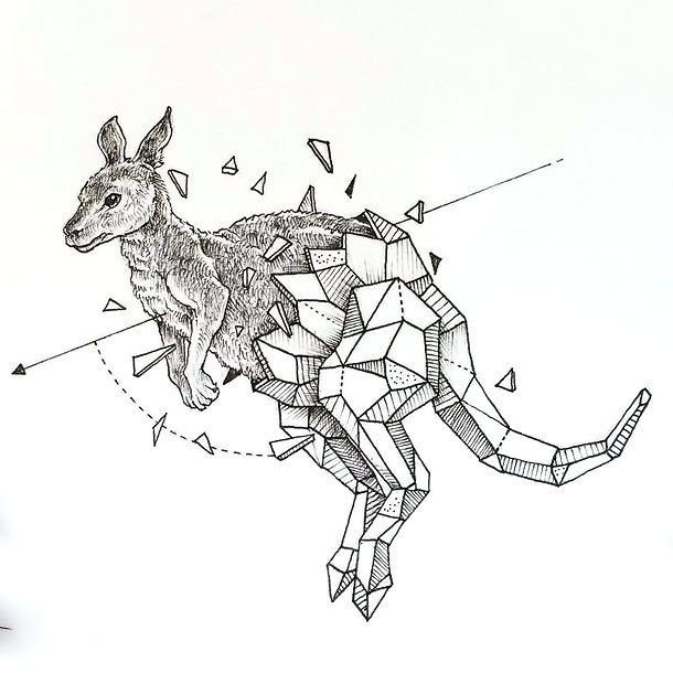 Geometric Kangaroo Tattoo Design