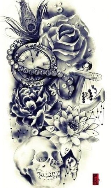 skull pocket watch tattoo