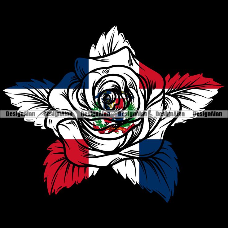 Dominican Republic Flag Rose Flower Spanish Latino Hispanic Dominicano  Proud Drawing Tattoo Logo Color Design Element SVG PNG JPG Cut File