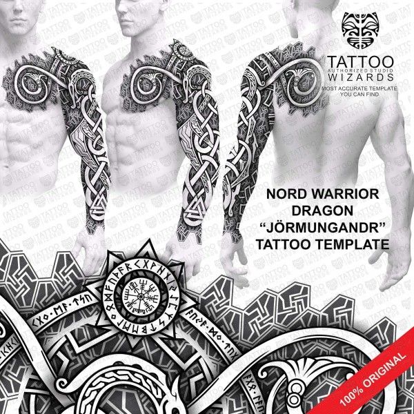 Nord Warrior Dragon JÖRMUNGANDR Tattoo Stencil Template Design
