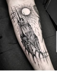 Discover 28 Castle/house and castle tattoo ideas on this Pinterest board |  halloween tattoos, sleeve tattoos, spooky tattoos and more