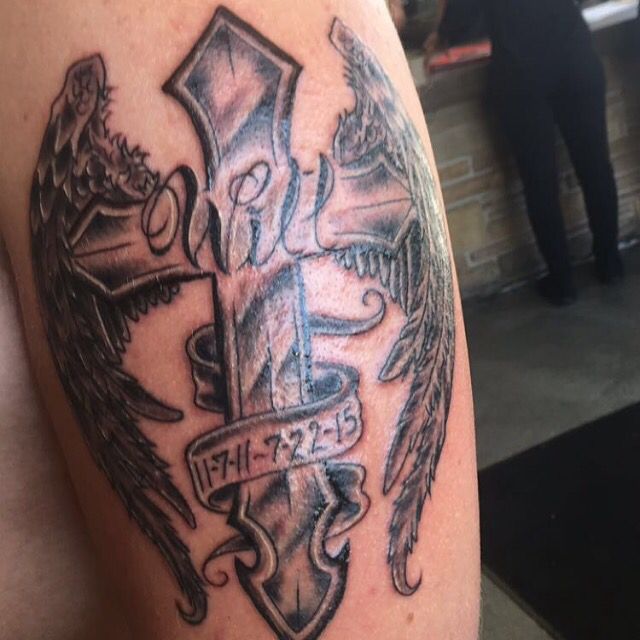 Pin by Allison Rowe on Ink | Cross with wings, Memorial tattoo designs, Tattoos