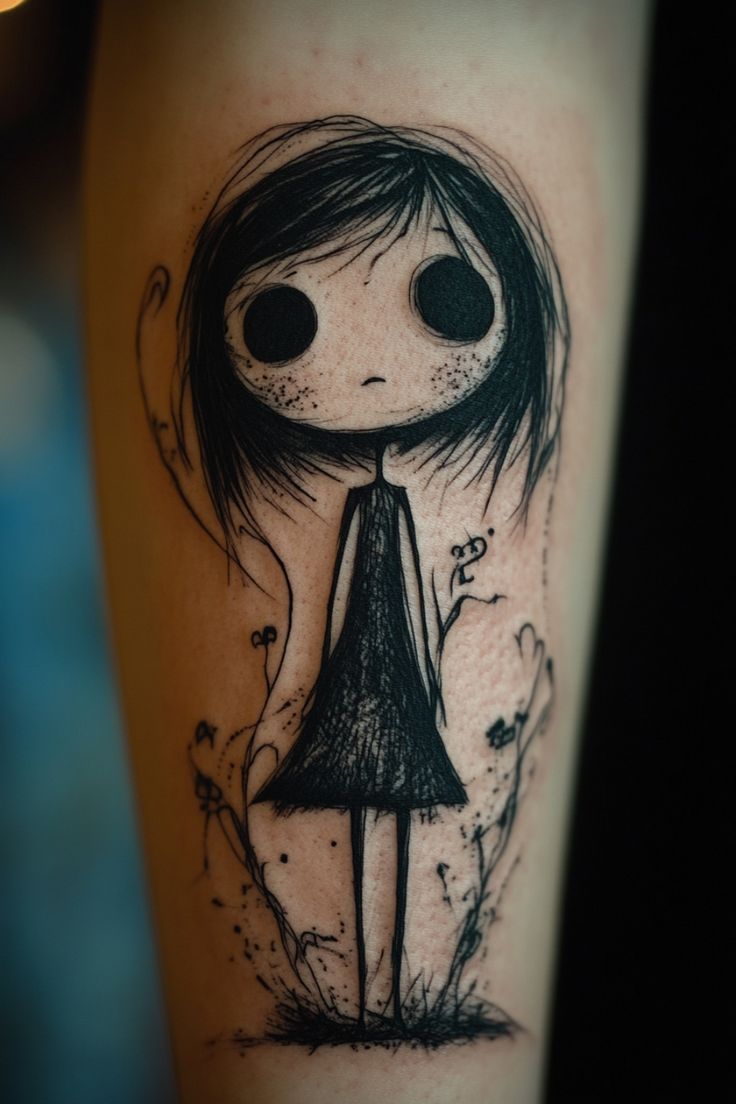 Discover Caroline's Unique Tim Burton Tattoo Masterpiece!