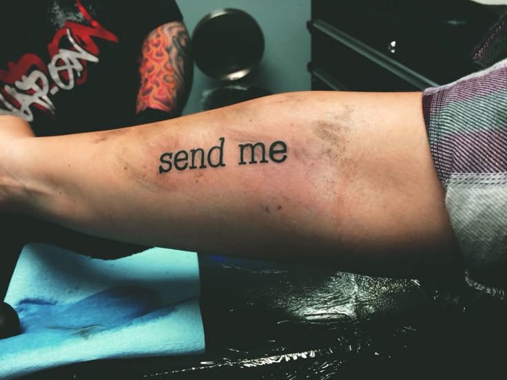 Isaiah 6:8 ".. Here I am Lord, send me" small Christian tattoo. This is my heart for God 100%. I get so excited every time I see those two words. More