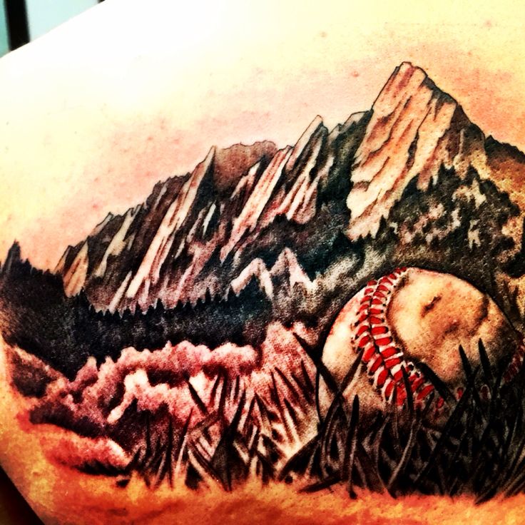 Colorado tattoo. Flatirons Mountains and baseball. When you're out on your  own, remember where you're from.