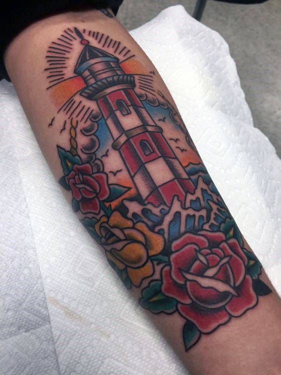 40 Traditional Lighthouse Tattoo Designs for Men