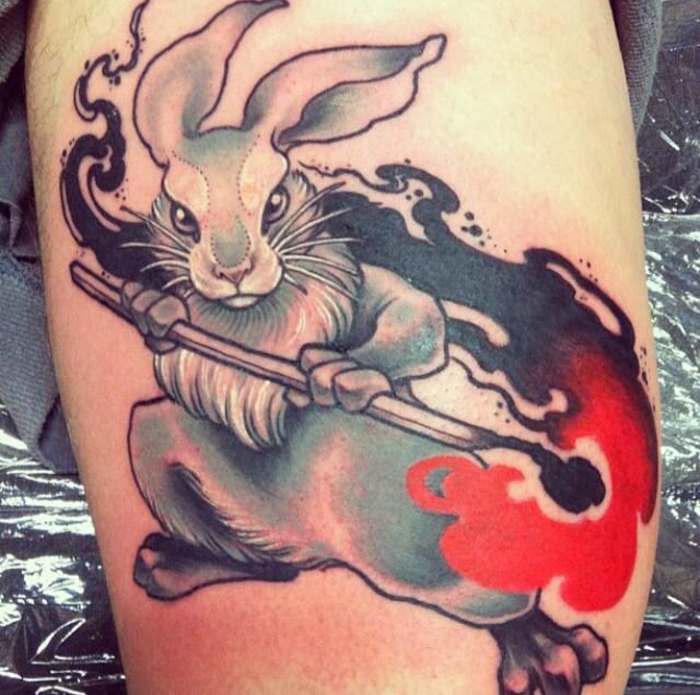Rabbit striking a match" Before following the link to Pinterest I first saw  this tattoo while googling "rabbit tattoos", before I saw the caption my  exact thought was "I have no idea