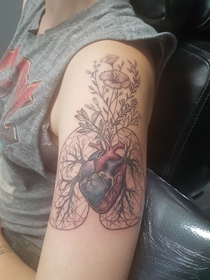 Heart and lung tattoo with geometric shapes