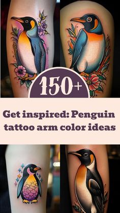 Discover 32 Penguin Tattoo Ideas and Fingers Design Ideas | calf tattoo, floral penguin tattoo, penguin sleeve tattoo and more