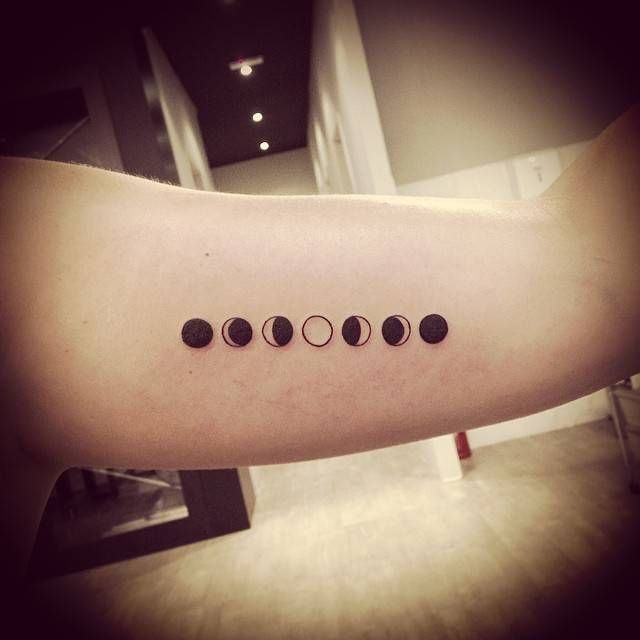 All eight lunar phase symbol tattoos on the inner arm. | Small tattoos, Moon  tattoo, Cool tattoos