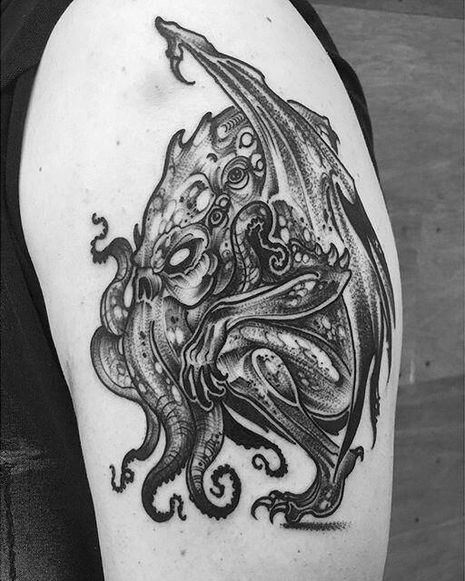 Cthulhu by ZAM GUERRERO (@ grinderzam666) #tattoo #ink #blackink #blxckink  #dark #Cthulhu #hplovecraft #lovecraft #demo… |