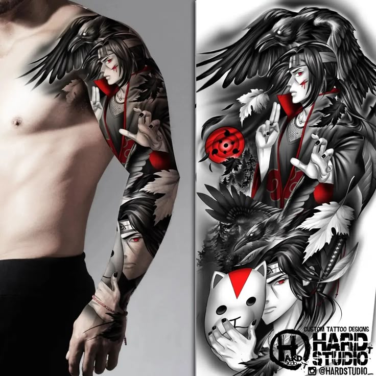 Custom tattoo designs | anime | naruto | sleeve | itachi | raven | tattoo  desings by the order|