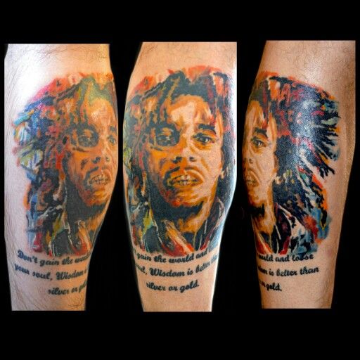 Bob Marley on calf #tattoo#colorfultattoo#maletattoos