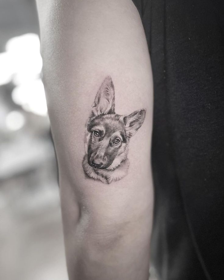 Cute Baby German Shepherd Tattoo on Outer Elbow for Women: Endearing Canine  Artwork