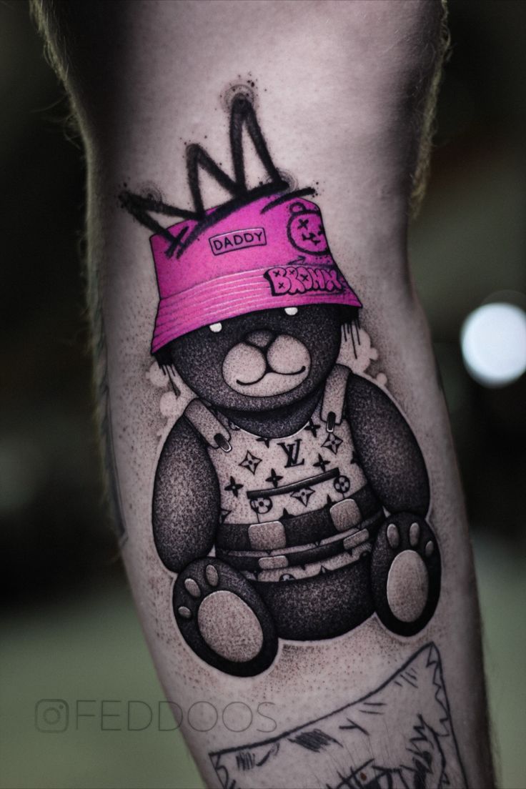 Teddy bear tattoo. Teddy bear. Luis Vuitton tattoo. graffiti tattoo. pink tattoo.