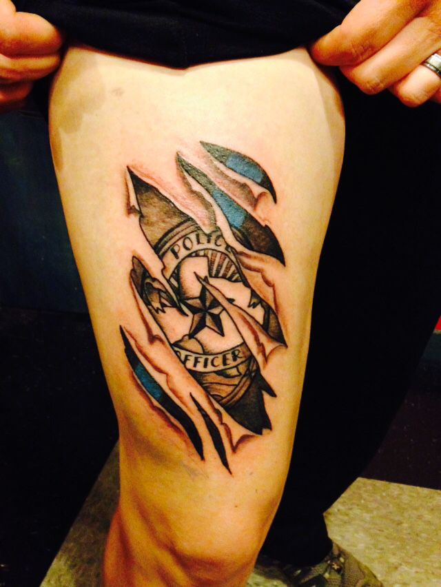 My first tattoo. Represents all my brothers and sisters in blue as well a  tribute to my family in law enforcement