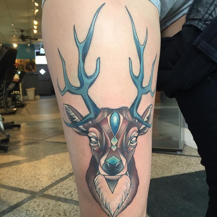 Mystical forest being #elk #tattoo #geometric #antlers #blue #minnesota  #minneapolis