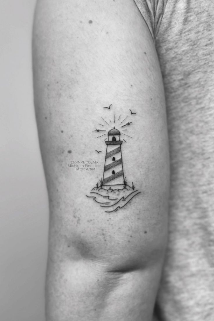Lighthouse Tattoo | Lake Life Tattoo | Outdoorsy Tattoo | Fine Line Tattoo  | Fine Line Tattoo Studio
