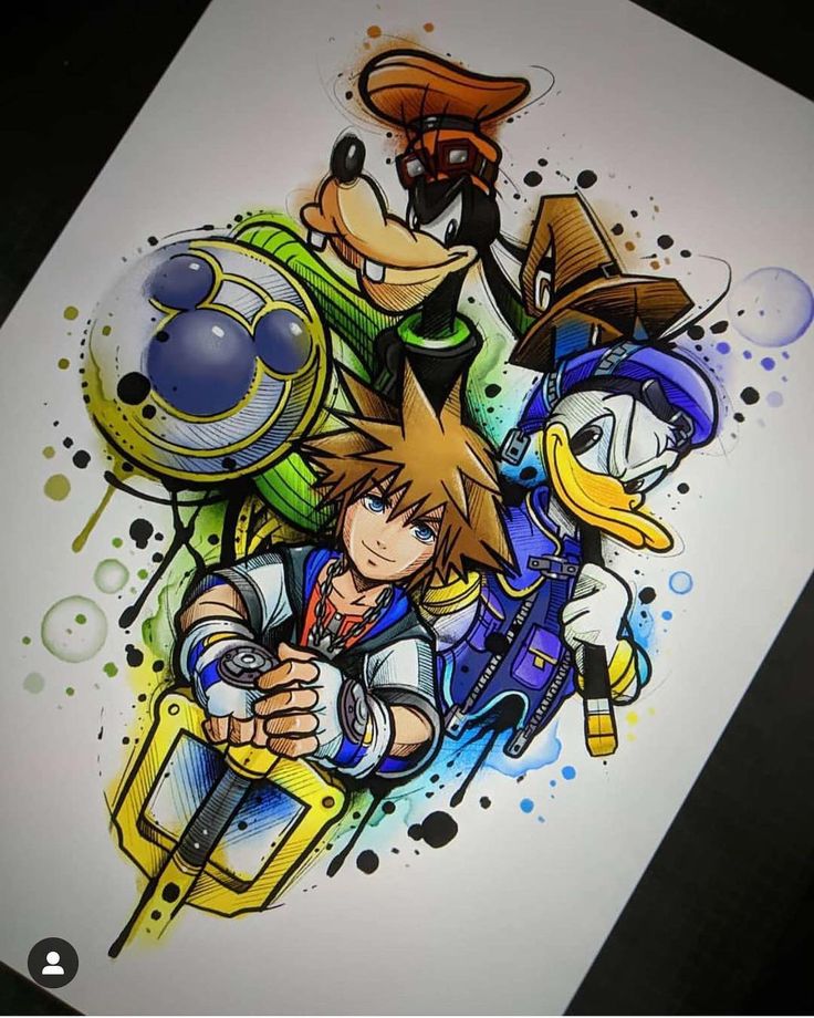 ✨A super cute Kingdom Hearts piece of art by @ochrefoxtattoo ❤️ ✨I love Donald  Duck, he just looks so angry but so adorable🙈