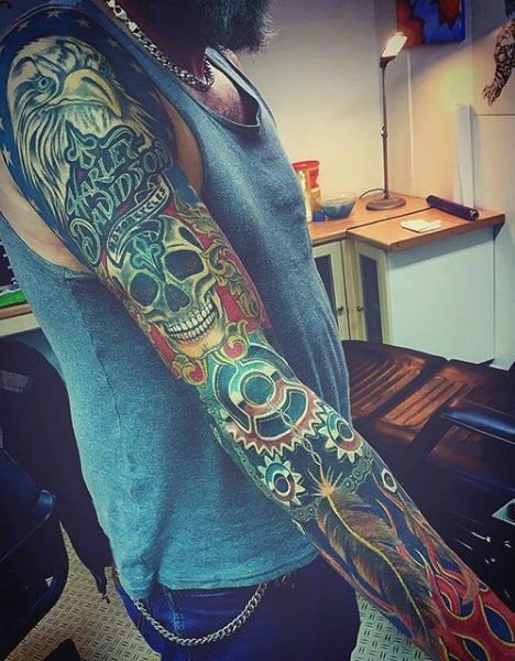 90 Harley Davidson Tattoos For Men - Manly Motorcycle Designs