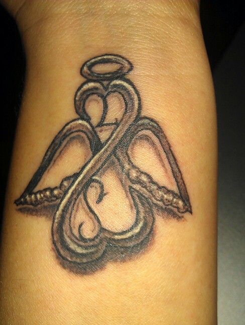 Half hearted w/angel wings.. couples initials..