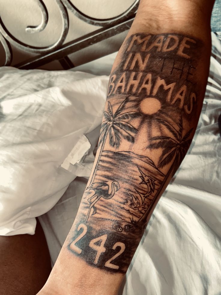 Bahamas half sleeve tattoo