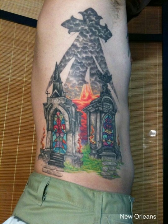 Mausoleum tattoo. New orleans style cemetery.