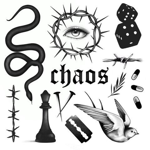 Chaos Tattoo Design with Snakes and Dice