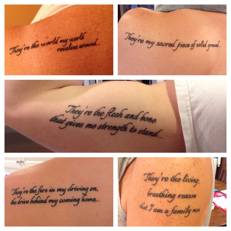 A cute family tattoo idea!! My family loves country music and we have been  wanting to get a tattoo for awhile. We all got a segment of the chorus to  the country