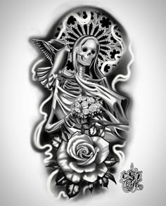 100 Santa muerte and skull art ideas to save today | art tattoo, chicano  art, skull tattoos and more