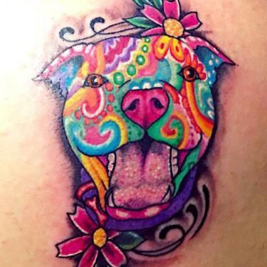 Colorful Pitbull Tattoo Idea