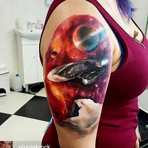51 Likes, 1 Comments - @tattooandstreetart (@tattooandstreetart) on  Instagram: “Amazing Star Trek Tattoo @Regrann from @niuniekrock - #startrek  #cosmos #cosmo #colortattoo…”