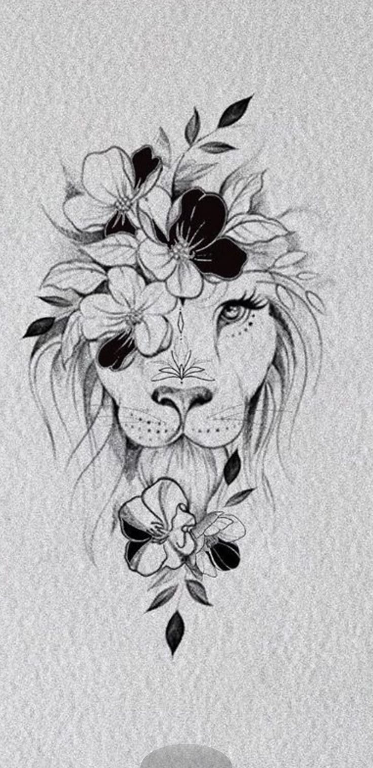 Lioness Tattoo with Floral Crown