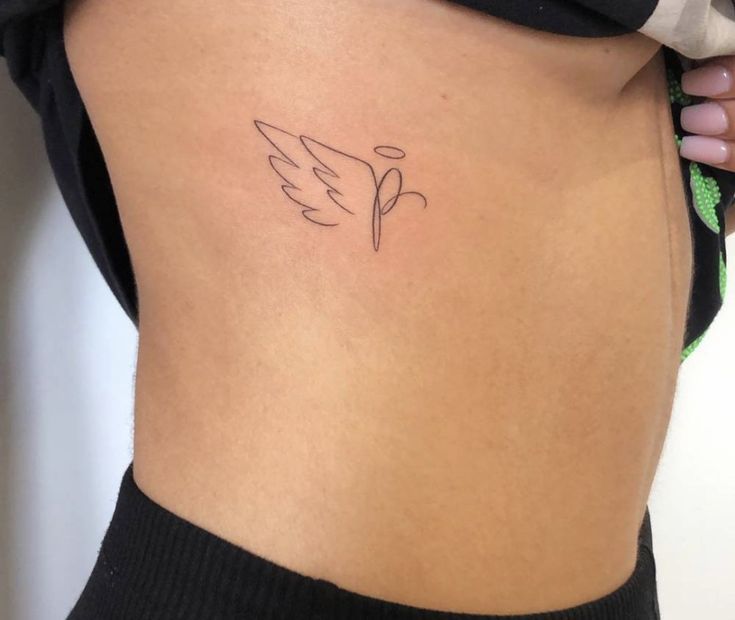 Angel Wings + Halo First initial Memorial Tattoo