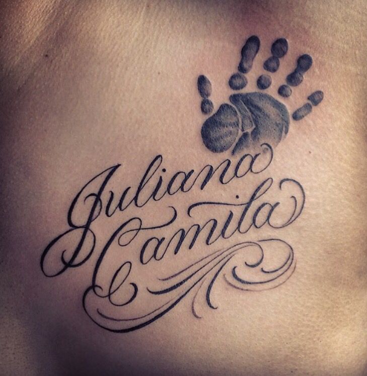 Baby handprint tattoo with name