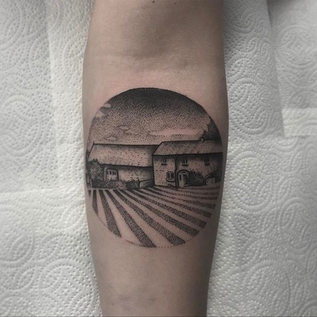 Farm scenery tattoo - Tattoogrid.net
