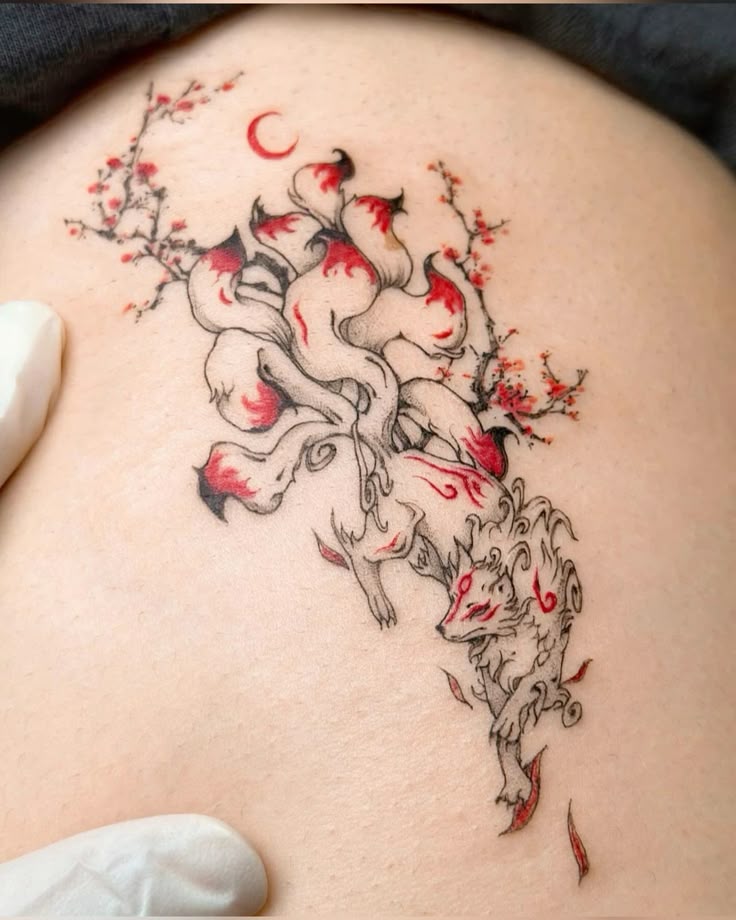 9 tailed fox red kitsune tattoo