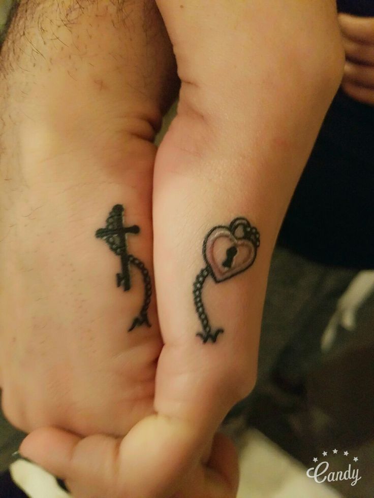 Small couples tattoos key lock with key cross and our initials
