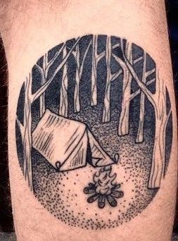 Dotwork Campfire tattoo by Martynas Šnioka