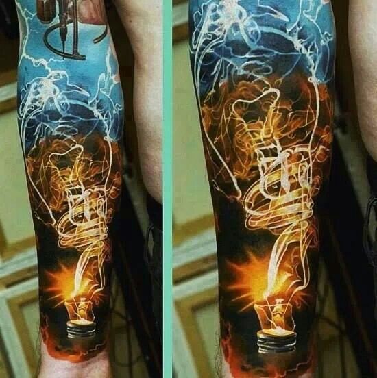 Impressive is not the word. Light bulb electric tattoo. Amazing