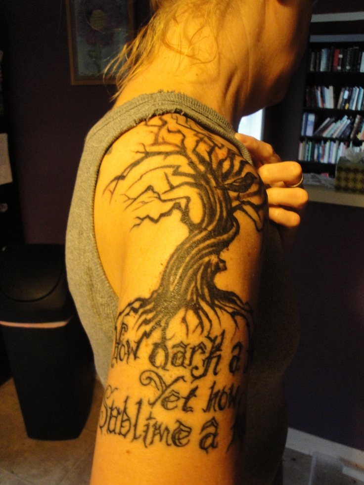 Poe quote & tree tattoo How dark a woe, yet how sublime a hope